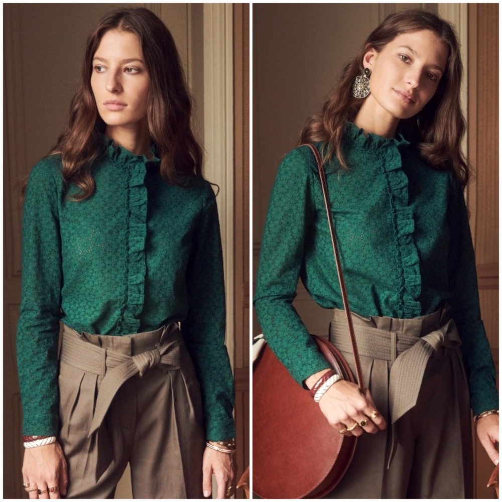 Sézane Solange Floral Eyelet Ruffle Top